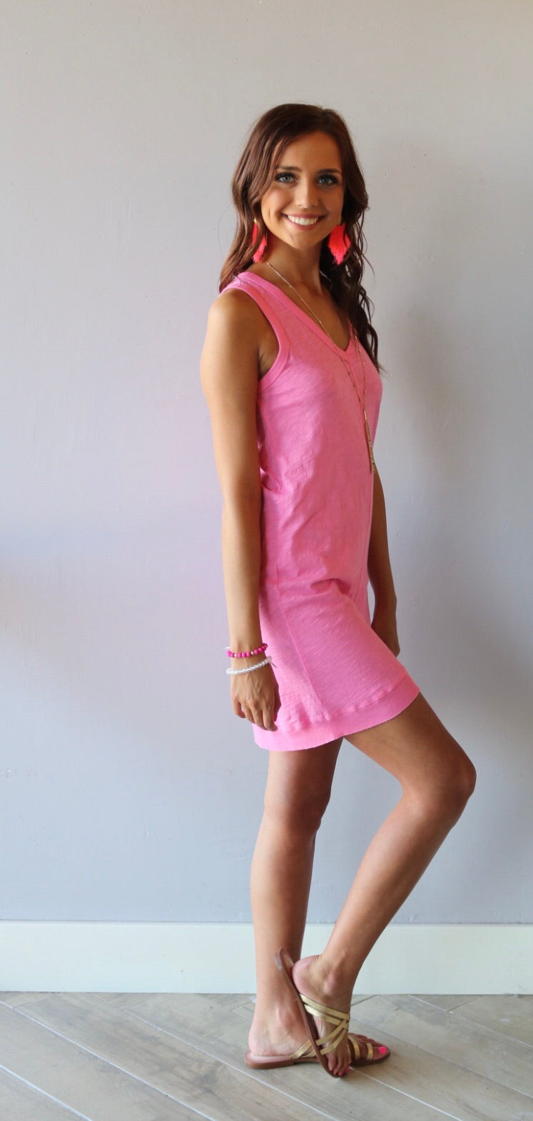 BOBI Slub Jersey V-Neck HORIZON StepHem Dress