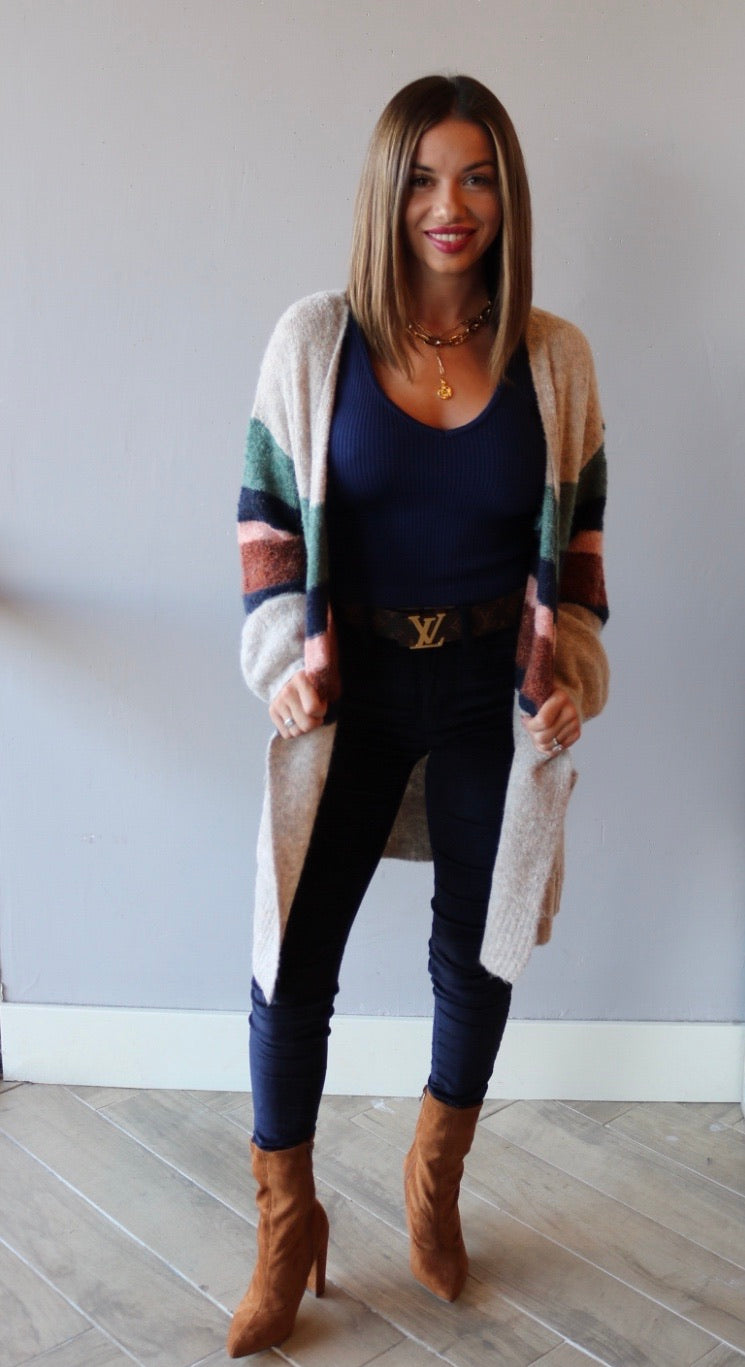 SACRED MidStripe BrushKnit Cardigan Sweater Top