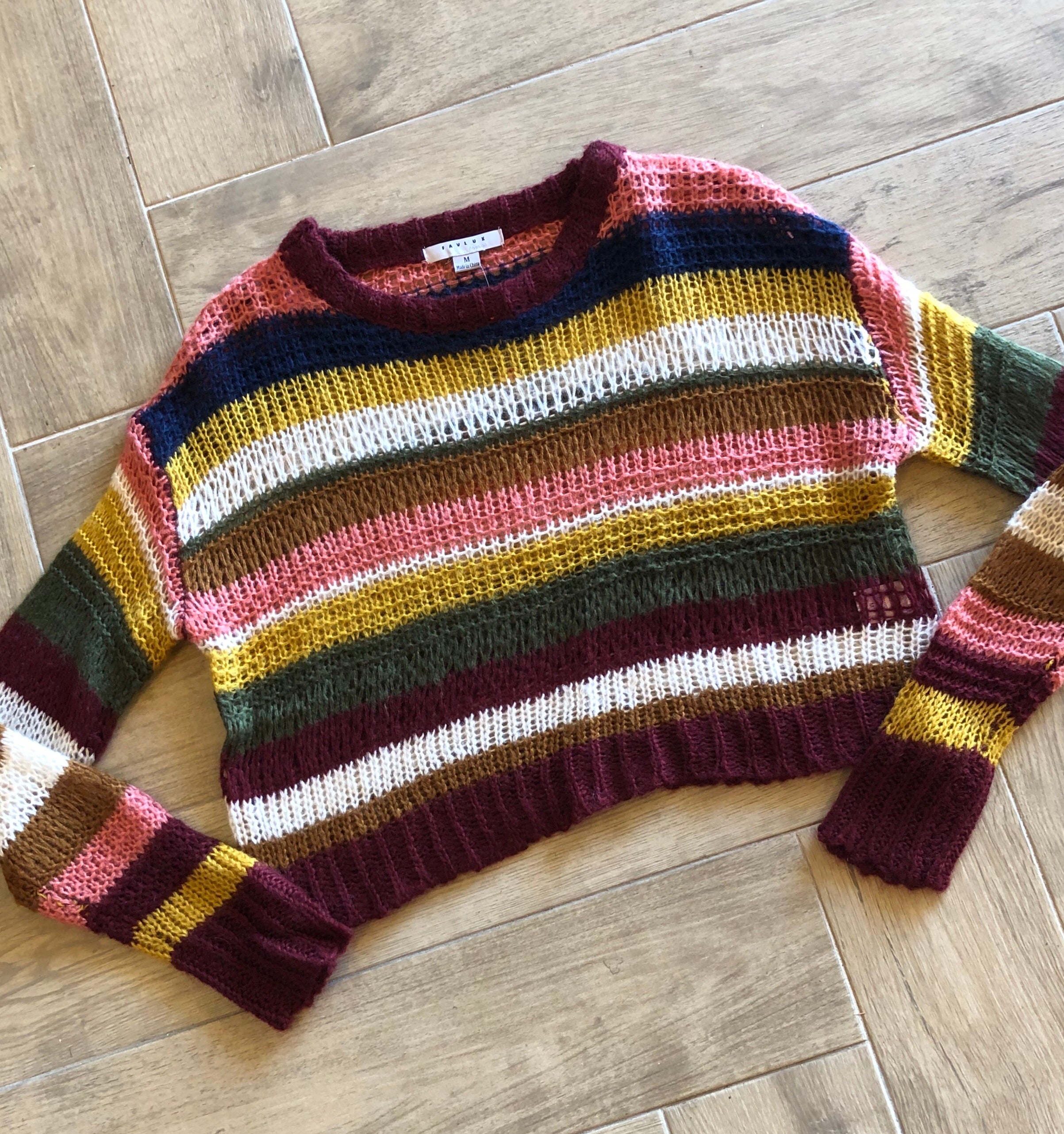 FavLux SMIRK Stripe WaistCrop Sweater