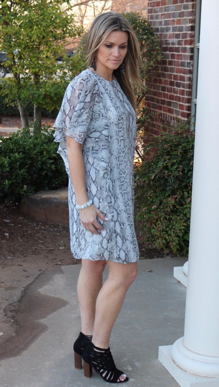 ALERT Python FlutterSleeve Chiffon Dress
