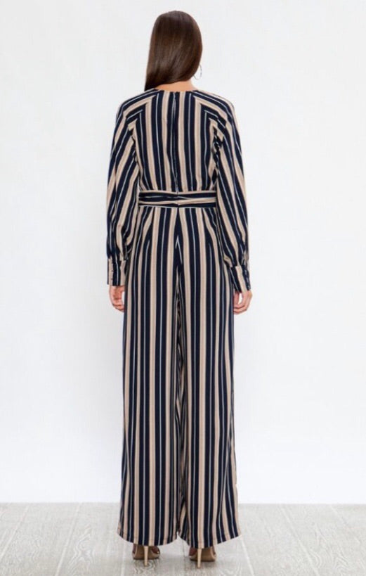Flying Tomato DECISIVE Stripe V-Neck LongSleeve Jumpsuit Pant Romper