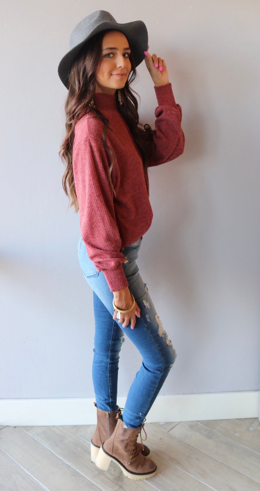 JEOPARDY MockNeck Expose Seam Knit Sweater