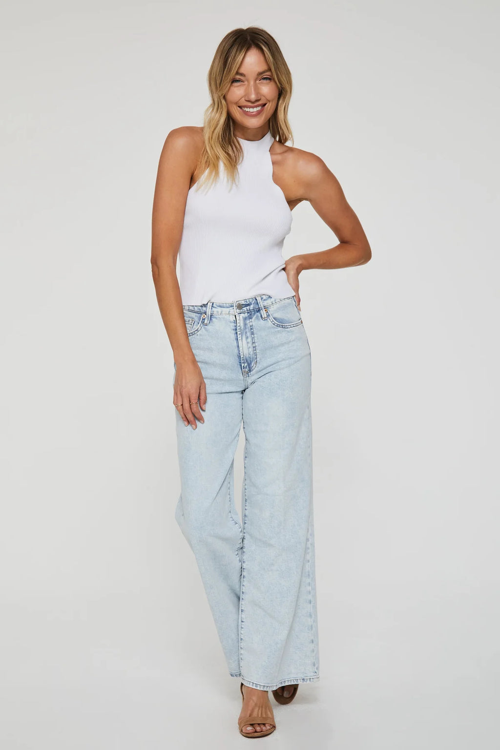 ANOTHER LOVE Mock Neck EVIE Halter Rib Knit Top