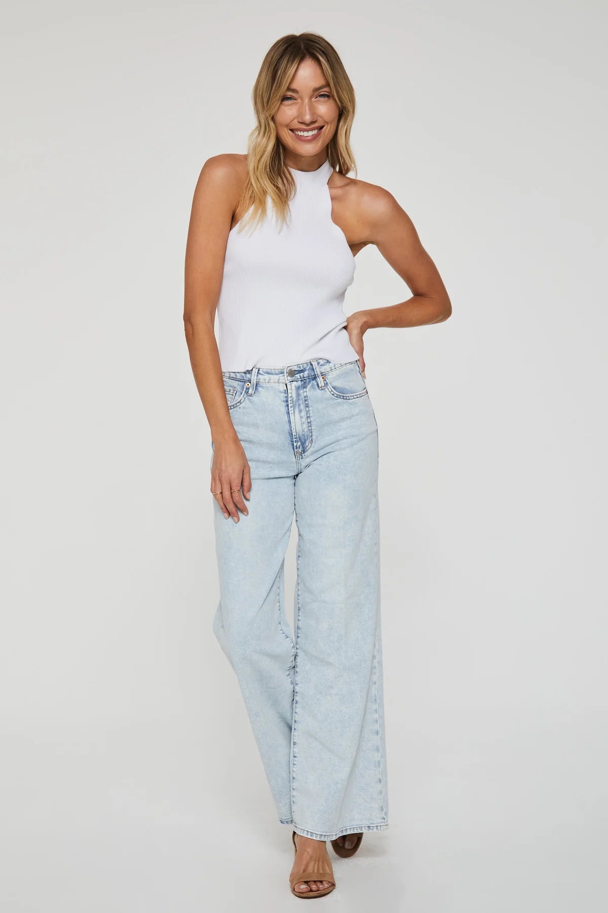 ANOTHER LOVE Mock Neck EVIE Halter Rib Knit Top