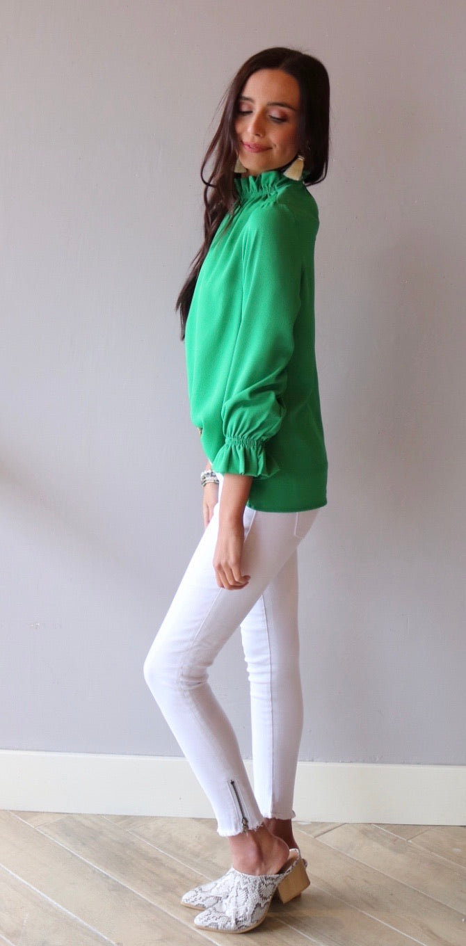 ESCAPE RuffleNeck/Sleeve 3/4 Sleeve Top