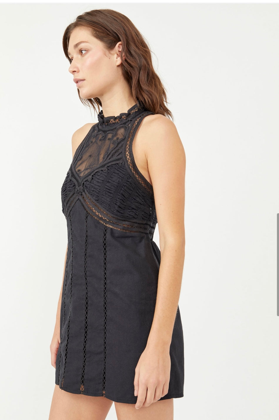 FREE PEOPLE Lace Detail VALENCIA Mini Dress Silver Accents FREE PEOPLE Lace Detail VALENCIA Mini Dress Silver Accents