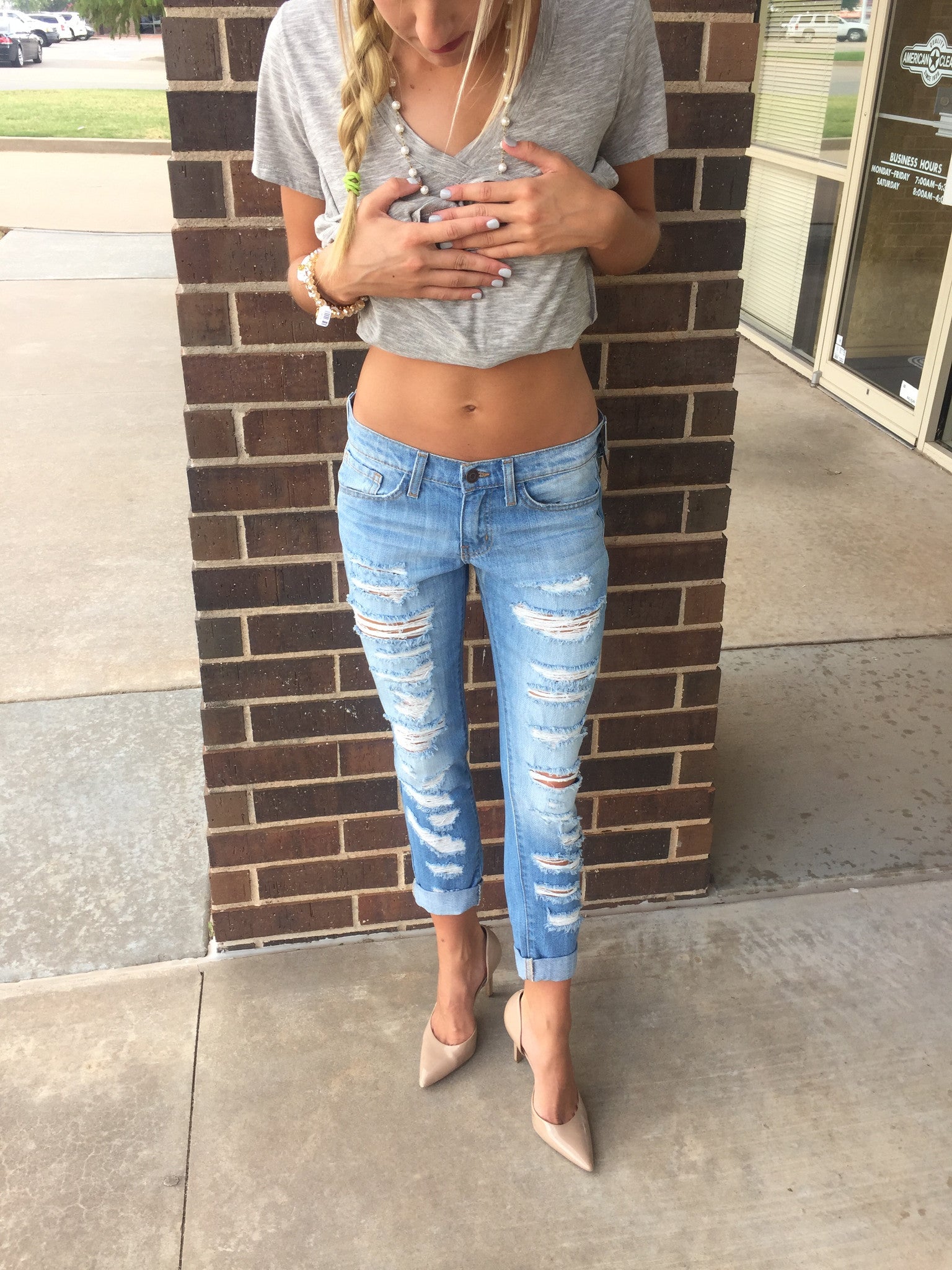 FLYING MONKEY Extreme Distressed BLUE WATERS Slim Boyfriend Jean