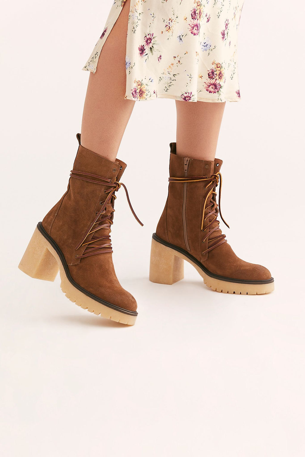 FREE PEOPLE Lace Up DYLAN Chunky Heel Boot