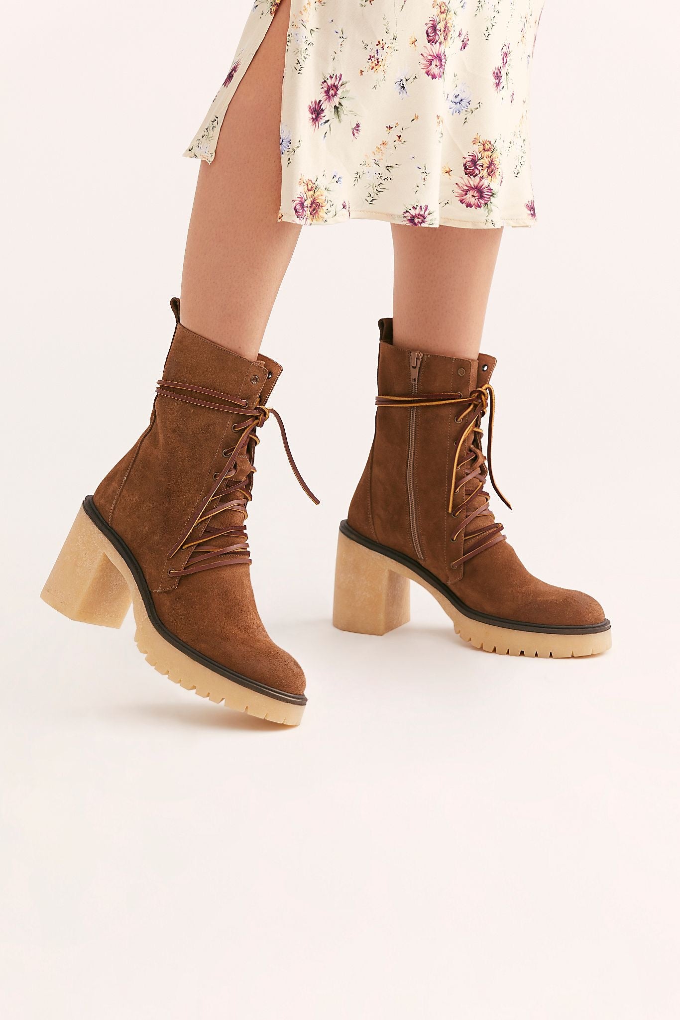FREE PEOPLE Lace Up DYLAN Chunky Heel Boot