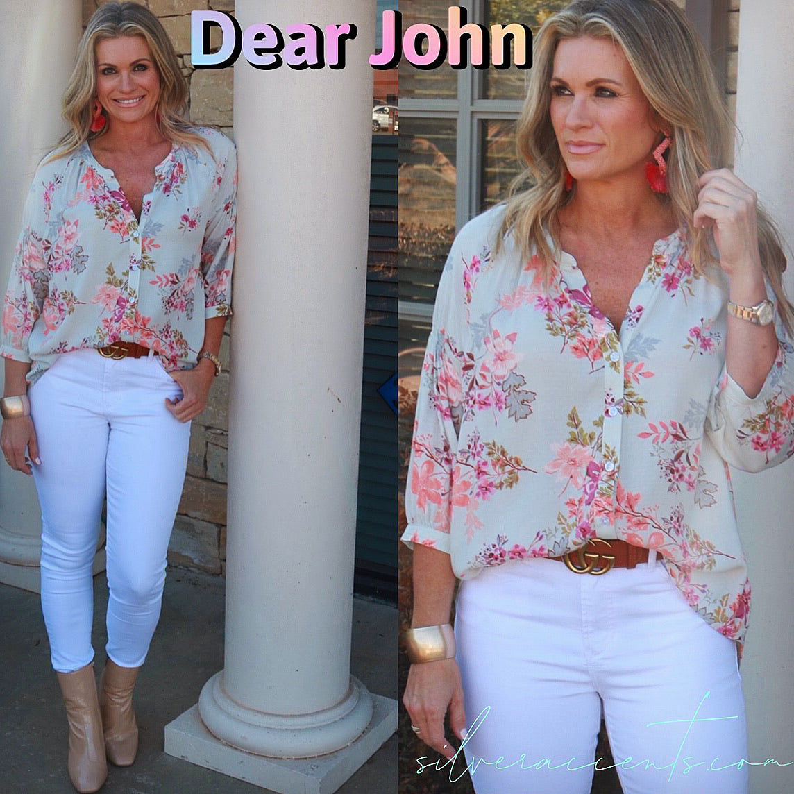 DEAR JOHN Floral AUDREY Balloon~Sleeve ButtonDown Top