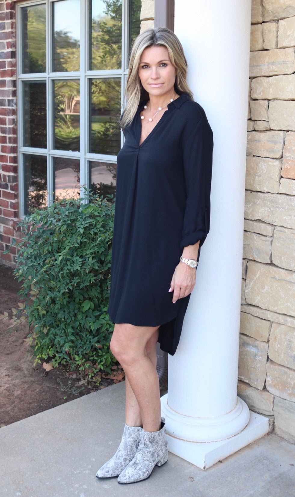 BOBI Beach Crepe CONVERSION Roll Sleeve HiLo ShirtHem Dress