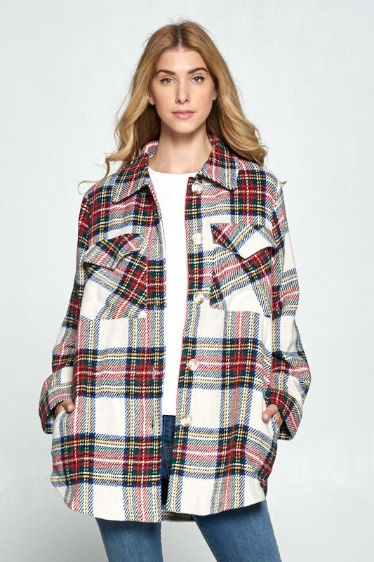 TRADITIONS Plaid ButtonDown Shacket Shirt Jacket