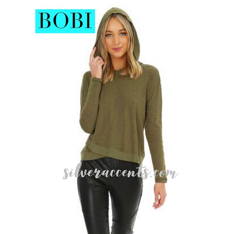 BOBI Slub Jersey OTHER SIDE Hem Detail Hoodie Top