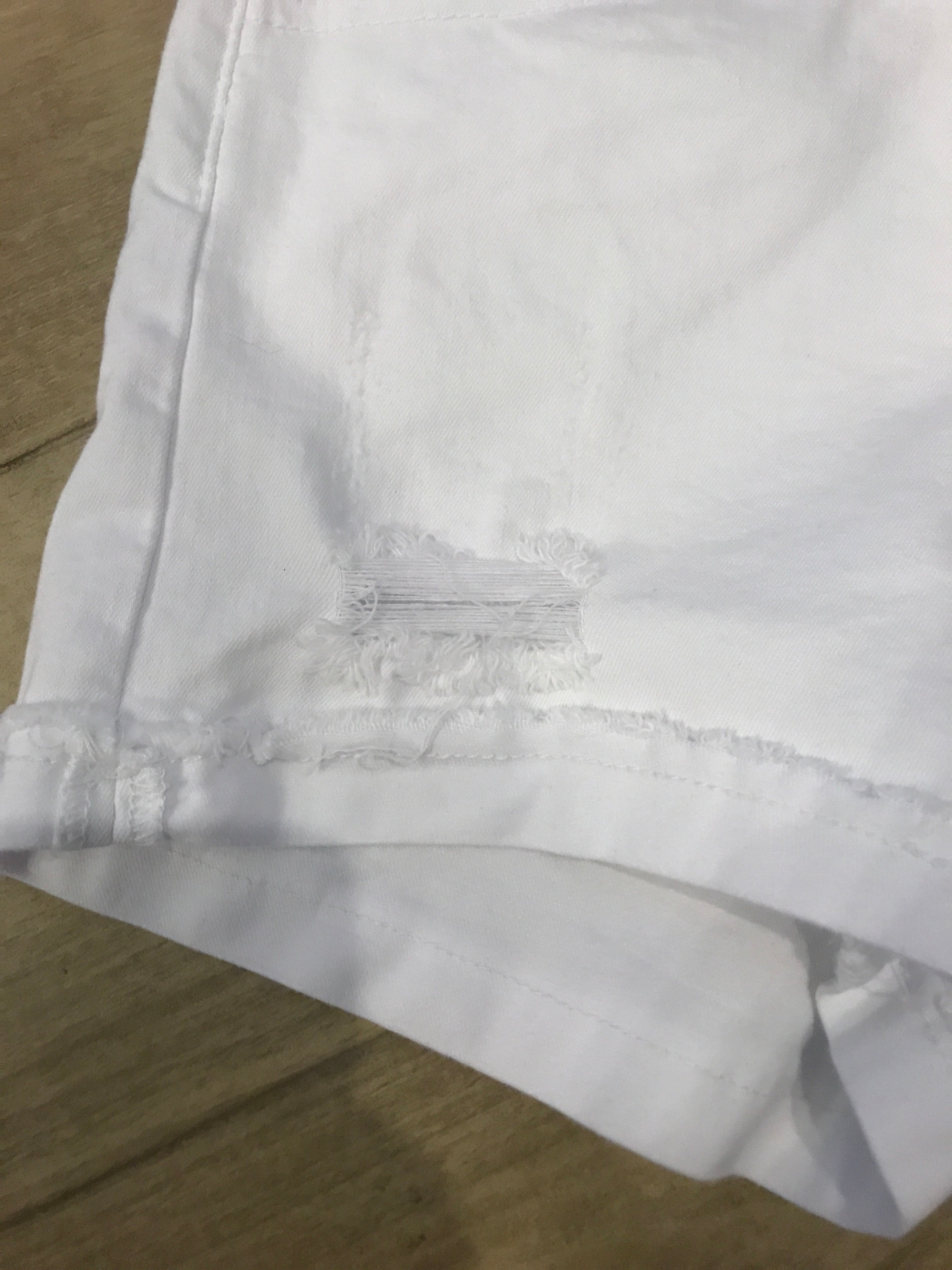 MARVEL Mid Rise Cuff Distressed White Jean Shorts