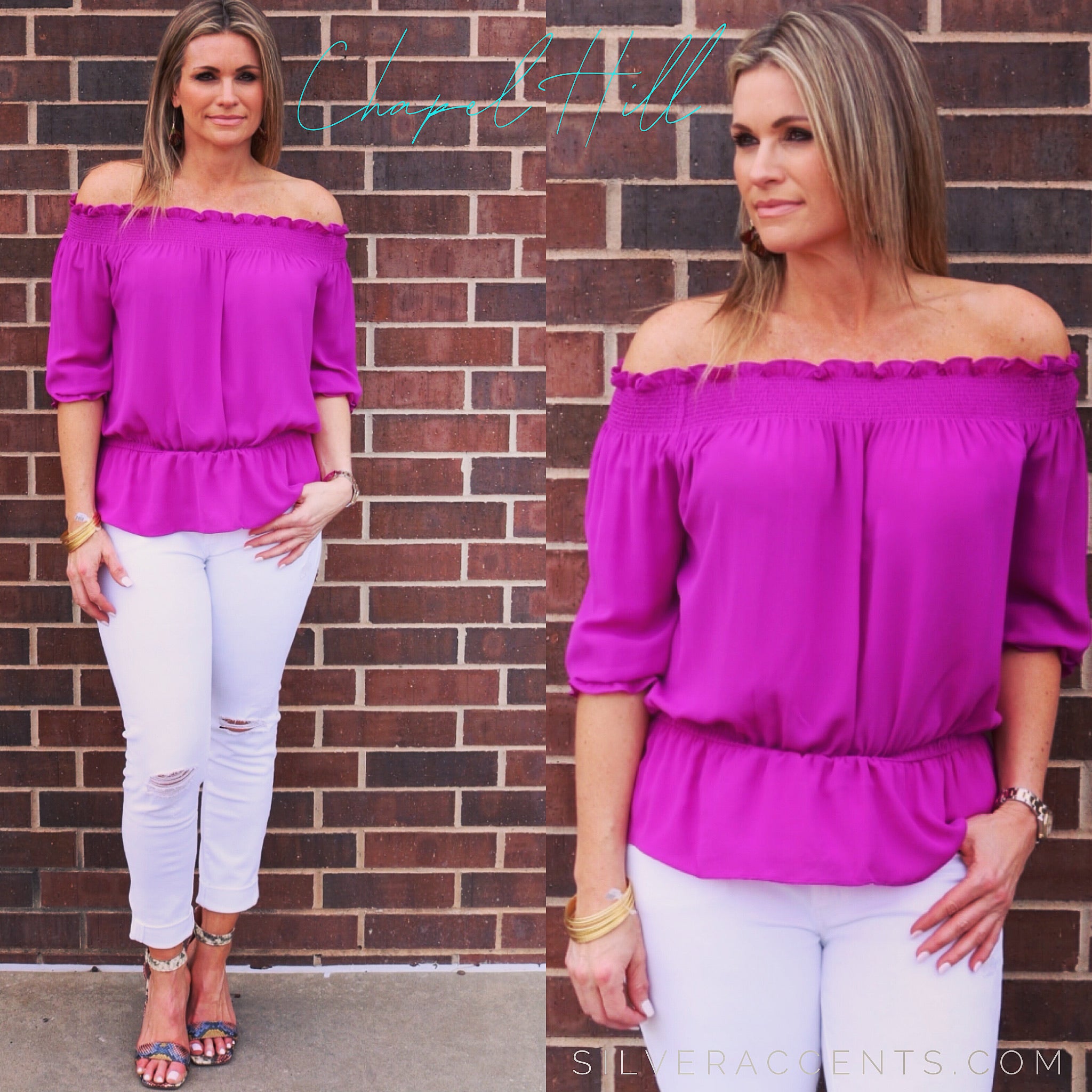 CHAPEL HILL OffShoulder RuffleHem Crepe Top