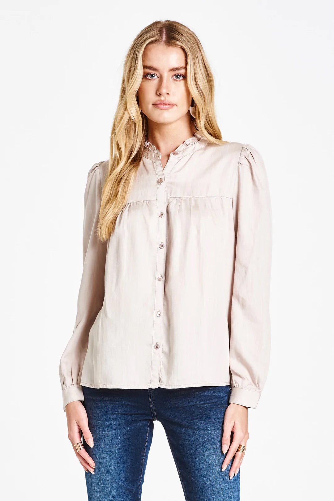 DEAR JOHN Ruffle~Neck KYLIE Tencel  Button~Down