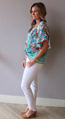 MAJESTIC Floral ScarfPrint Ruffle Sleeve Top