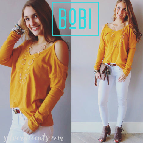 BOBI Slub Jersey STRANDS ColdShoulder Top