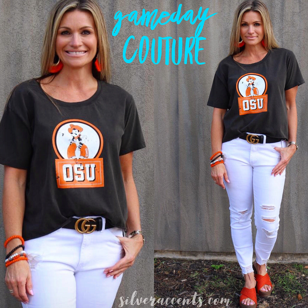 GAMEDAY COUTURE Logo KEEP IT CROPPED Snow Wash Tee Top