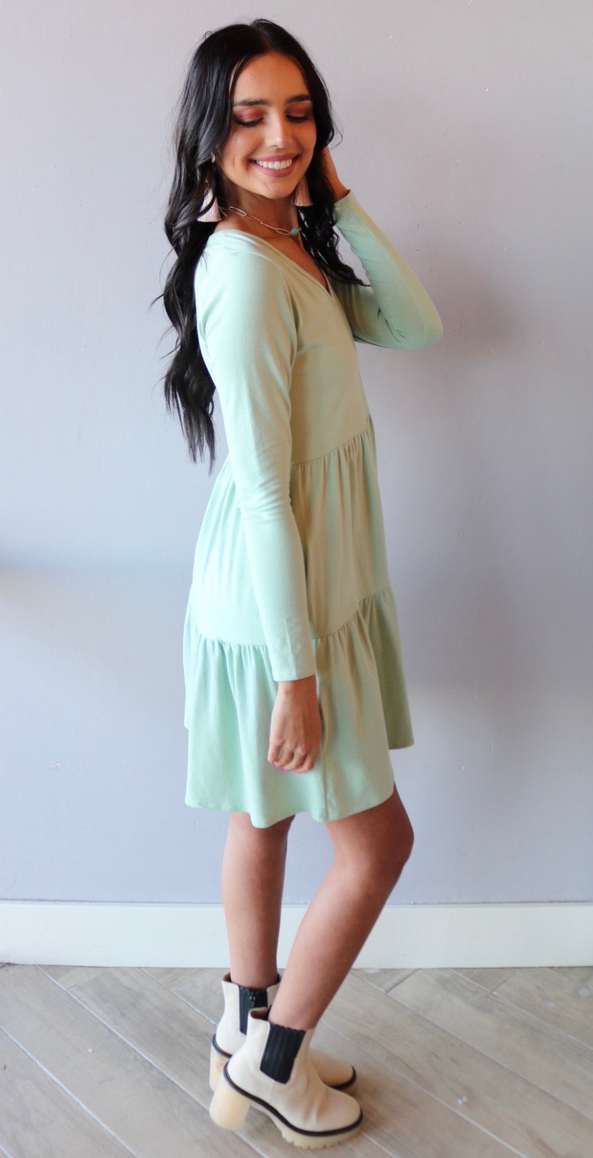 *2 Hearts LUCKY Tiered Jersey V-Neck Dress