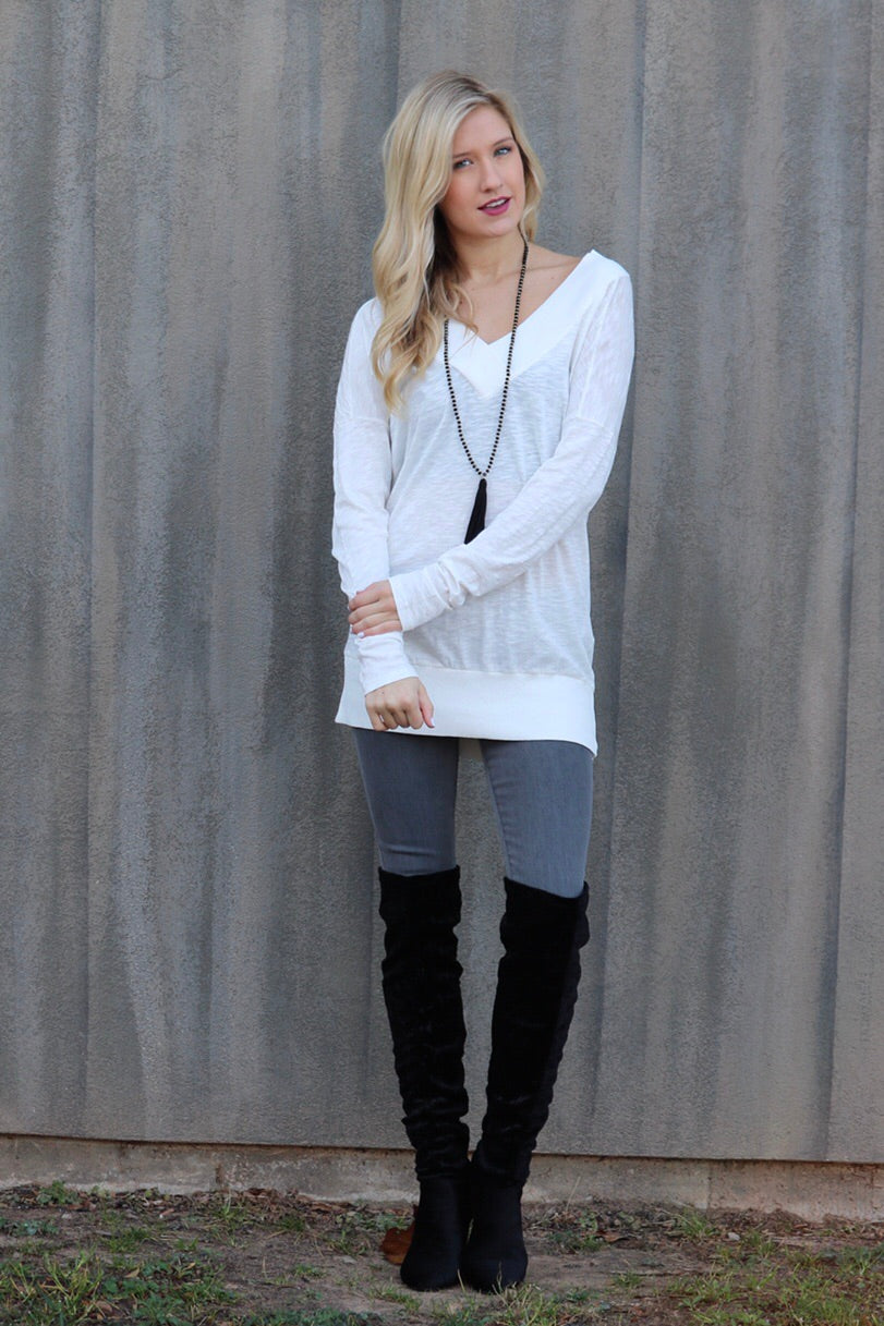 BOBI Slub Jersey JUDGEMENT DAY V-Neck RibKnit Trim Tunic Top