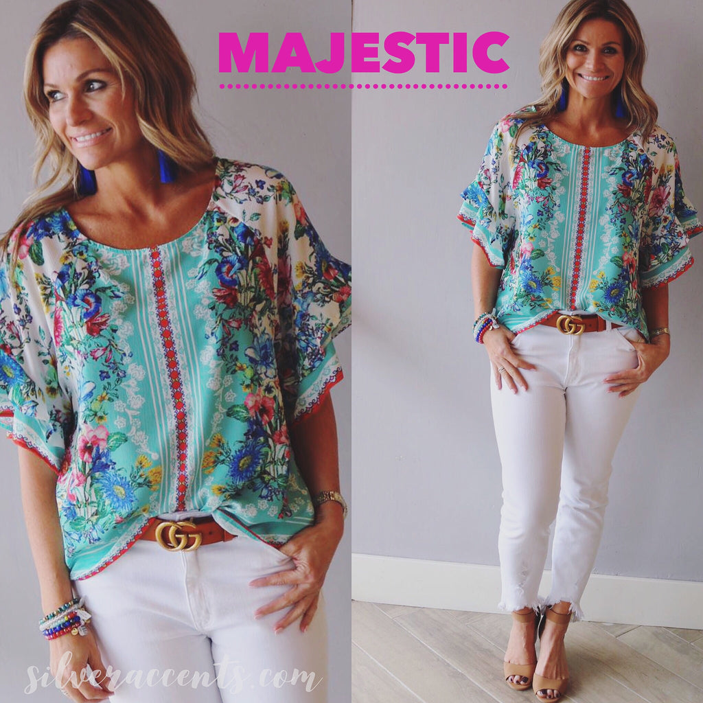 MAJESTIC Floral ScarfPrint Ruffle Sleeve Top