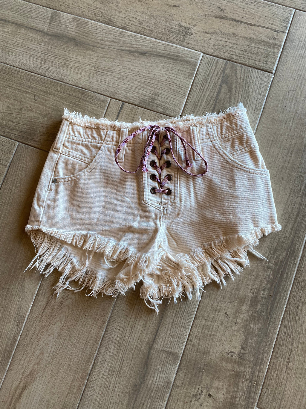 FREE PEOPLE Soft Salty  BECKET LaceUp Front Slouchy Denim Short