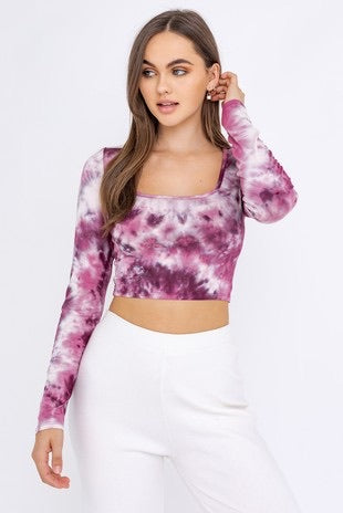 TRAINER TieDye SquareNeck LongSleeve Crop Top