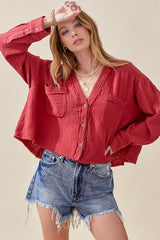 INTENTIONS Gauze ButtonDown Top