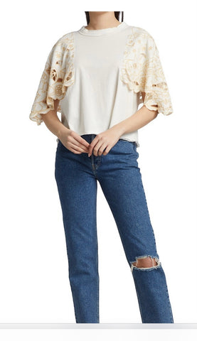 FREE PEOPLE Embroidered ANGEL Cotton Jersey Tee