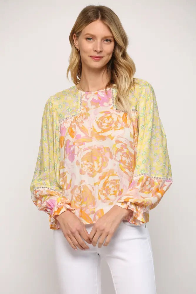 *ENVIOUS Mix Print Lace Trim Top