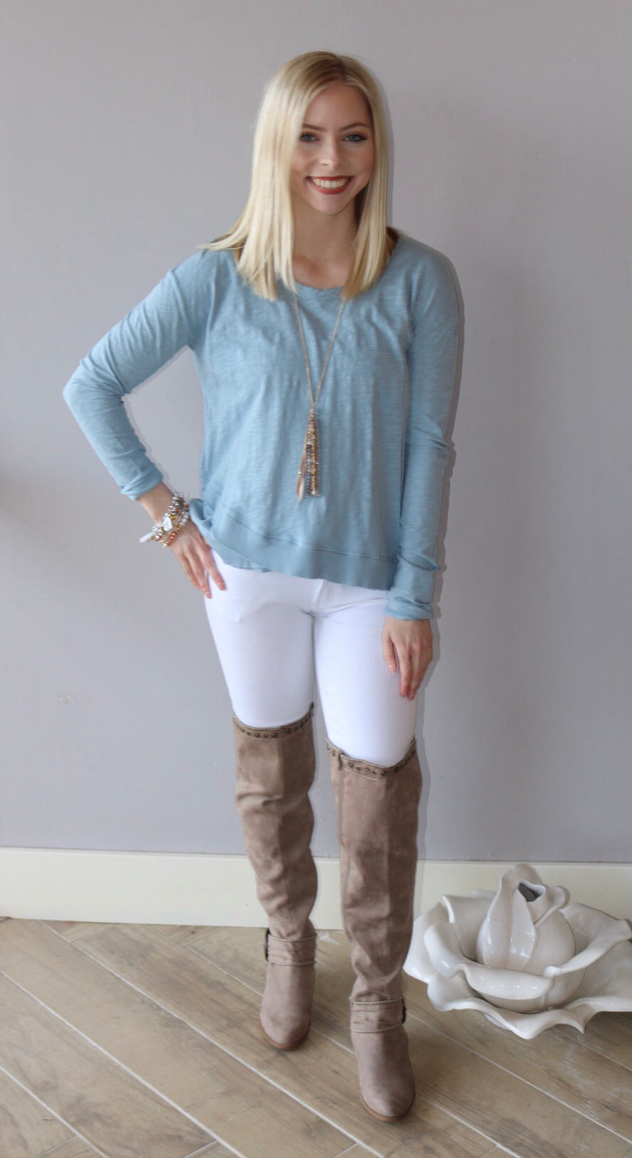 BOBI Slub Jersey SIDE OUT Crossed RibHem LongSleeve Top