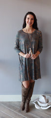 WEAVER Camo Print LaceUp Jersey A-Line Dress