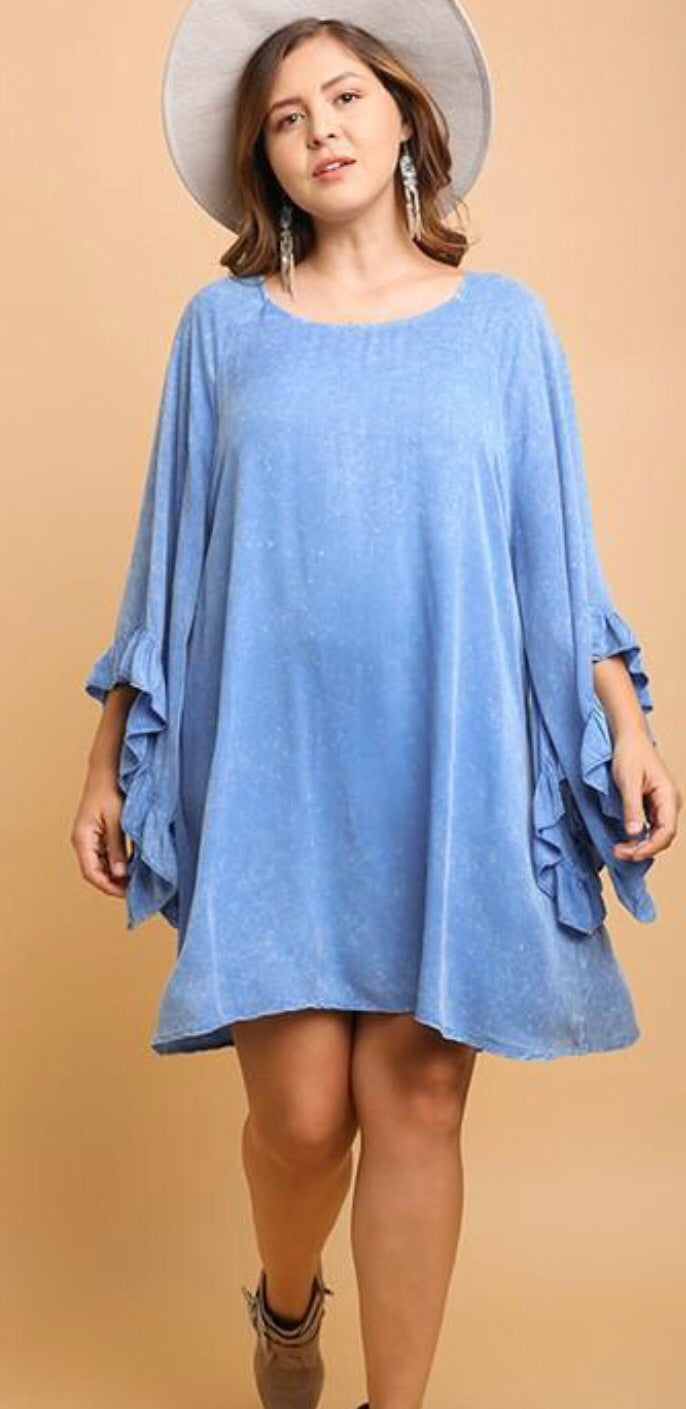 R&R Mineral Wash Ruffle Sleeve Dress