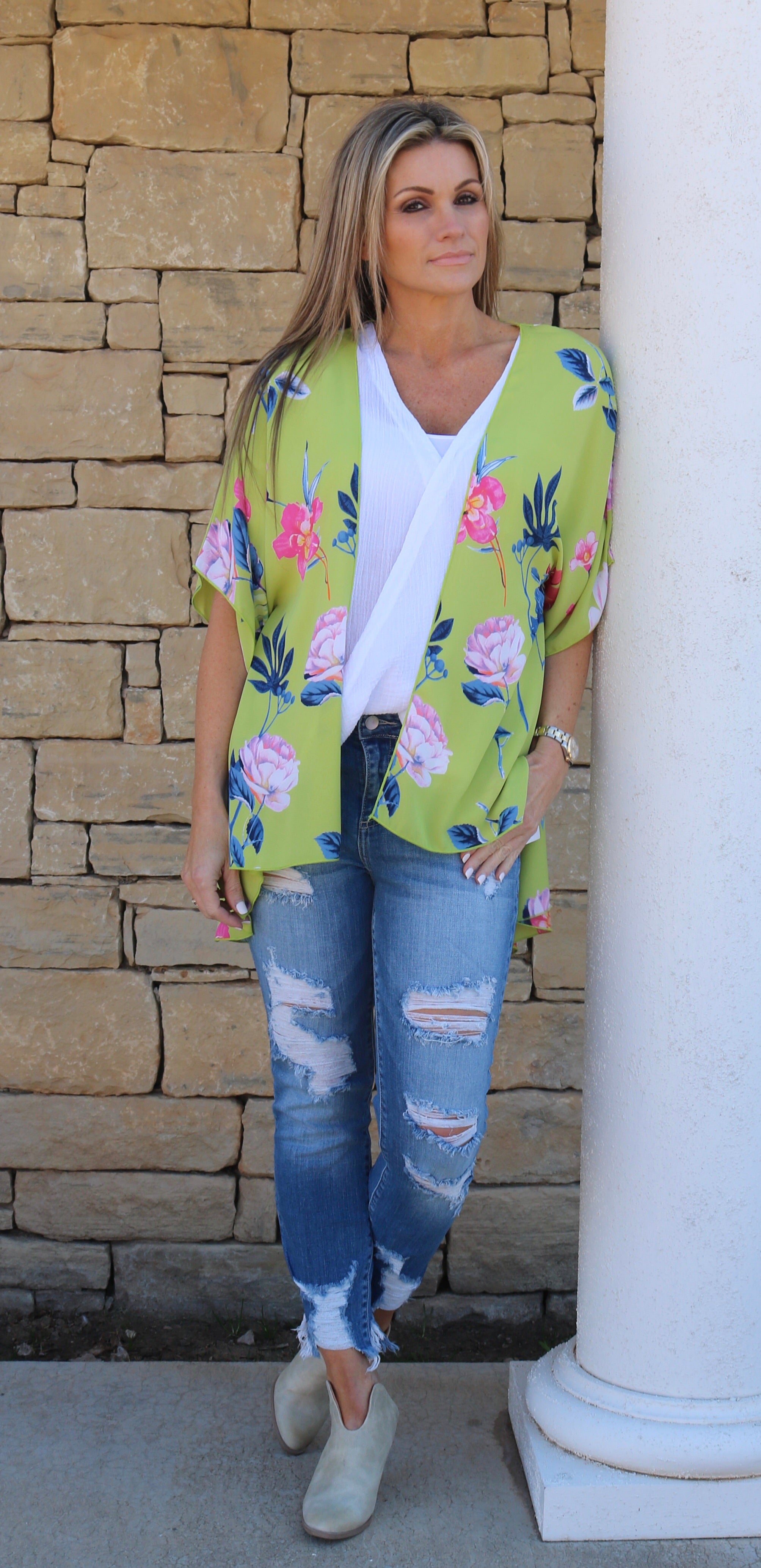 BRIGHT SIDE Floral Kimono Open Cardigan Top