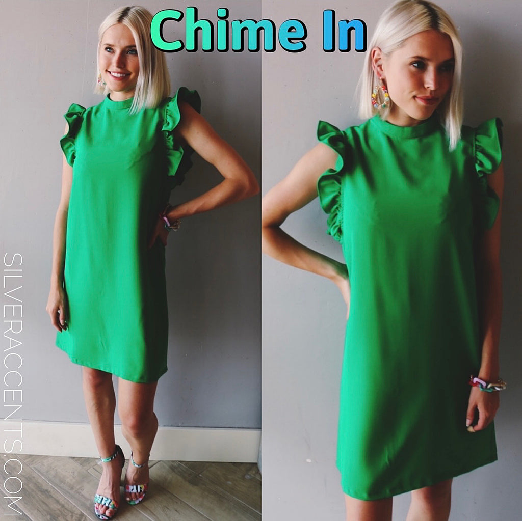 CHIME IN Ruffled Sleeve High Neck Dress