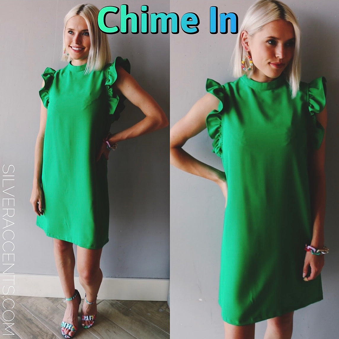 CHIME IN Ruffled Sleeve High Neck Dress
