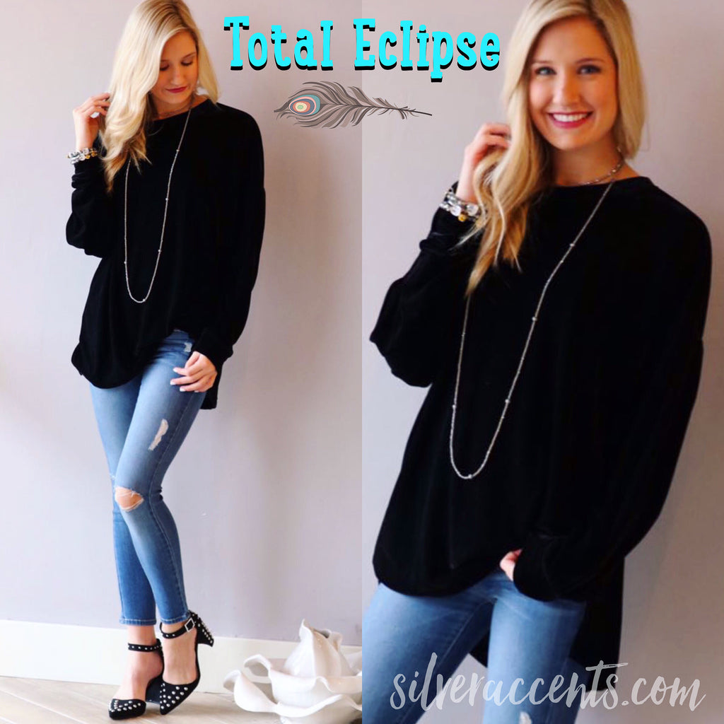 TOTAL ECLIPSE Velvet DropShoulder LongLeeve CrewNeck Top