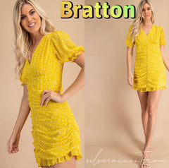 BRATTON PolkaDot Shirred Chiffon Dress