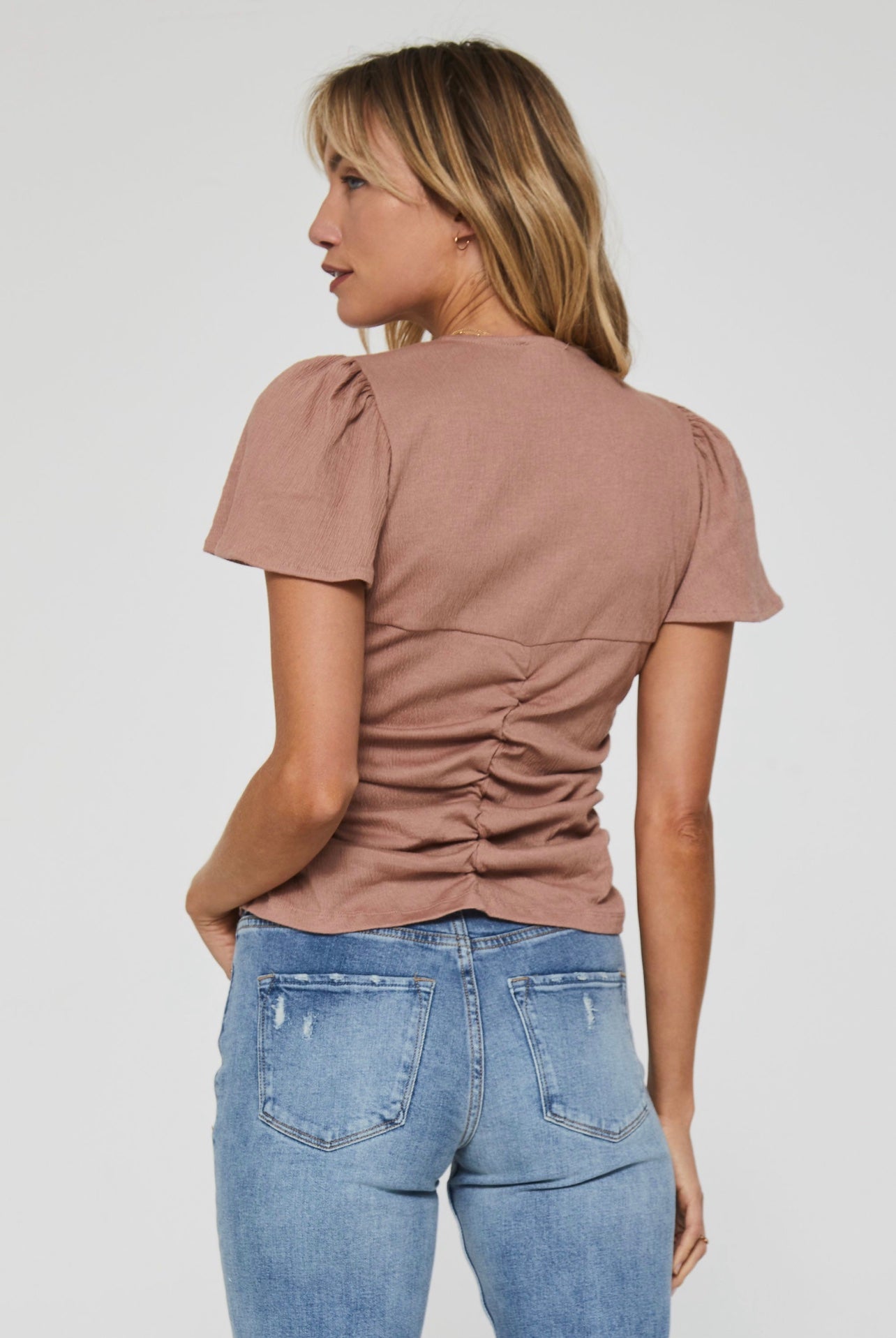 ANOTHER LOVE Shirred SADE Flutter Sleeve Top