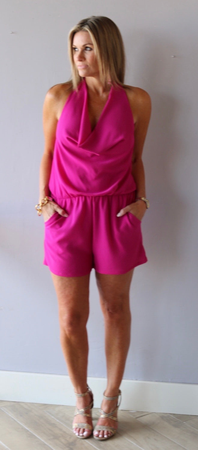 RIGHTEOUS Cowl HalterNeck Short Romper