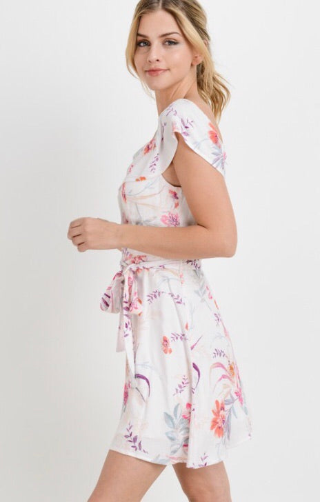 PAPER CRANE Floral HAVEN Ruffled OffShoulder TieWaist Dress
