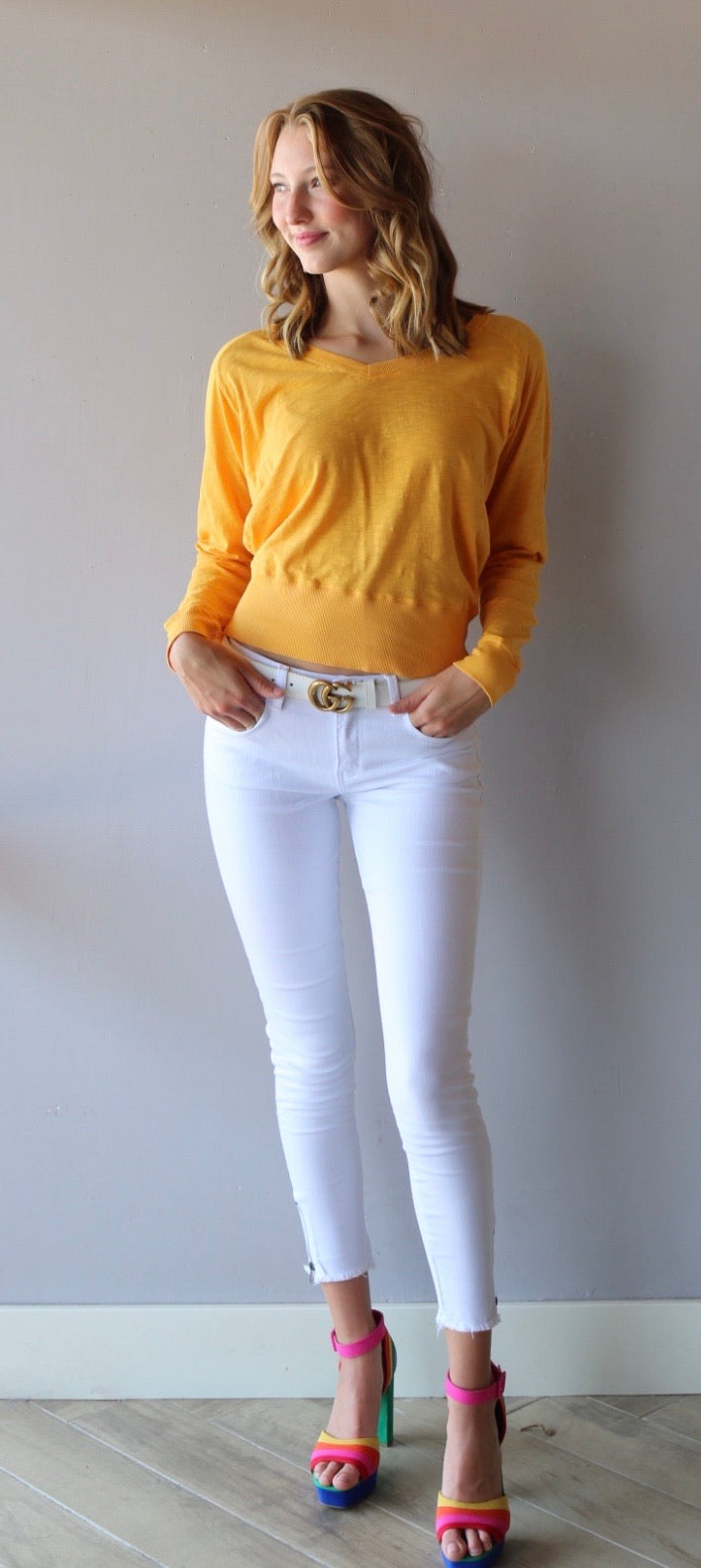 BOBI Slub Jersey ASSERT V-Neck WaistCrop Top