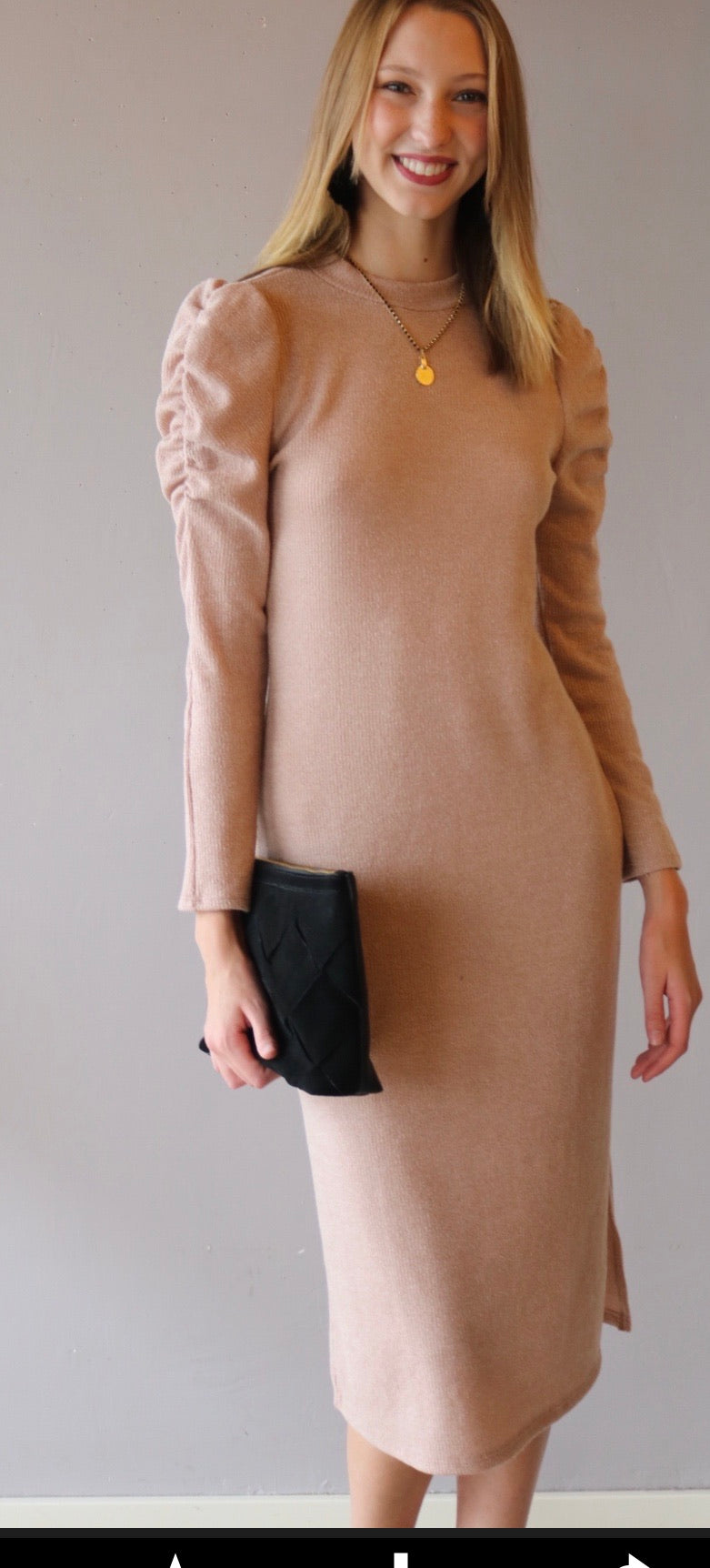 *LUSH PROMENADE Mock Neck RoucheSleeve Midi Dress