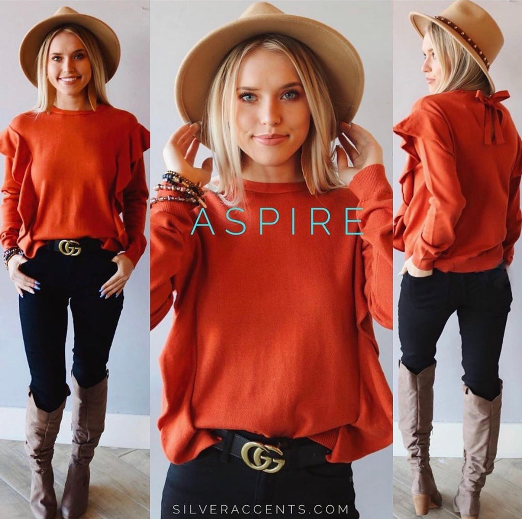 Lumiere ASPIRE Knit Ruffle BackTie Sweater Top