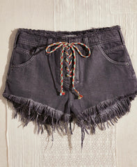 FREE PEOPLE Soft Charcoal BECKET LaceUp Front Slouchy Denim Short