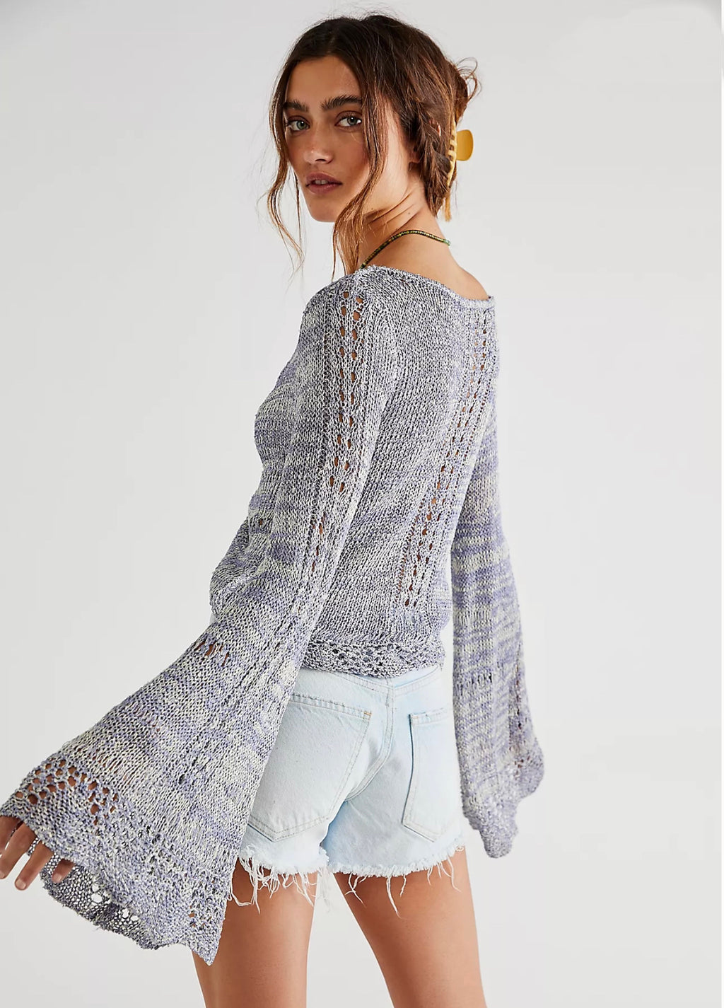 FREE PEOPLE Tie/Rouche Front ZINNIA BellSleeve Top