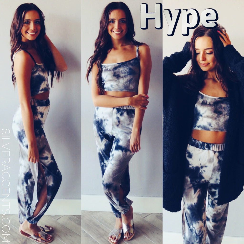 HYPE 2 Piece TieDye Crop Cami/Jogger RibKnit Set