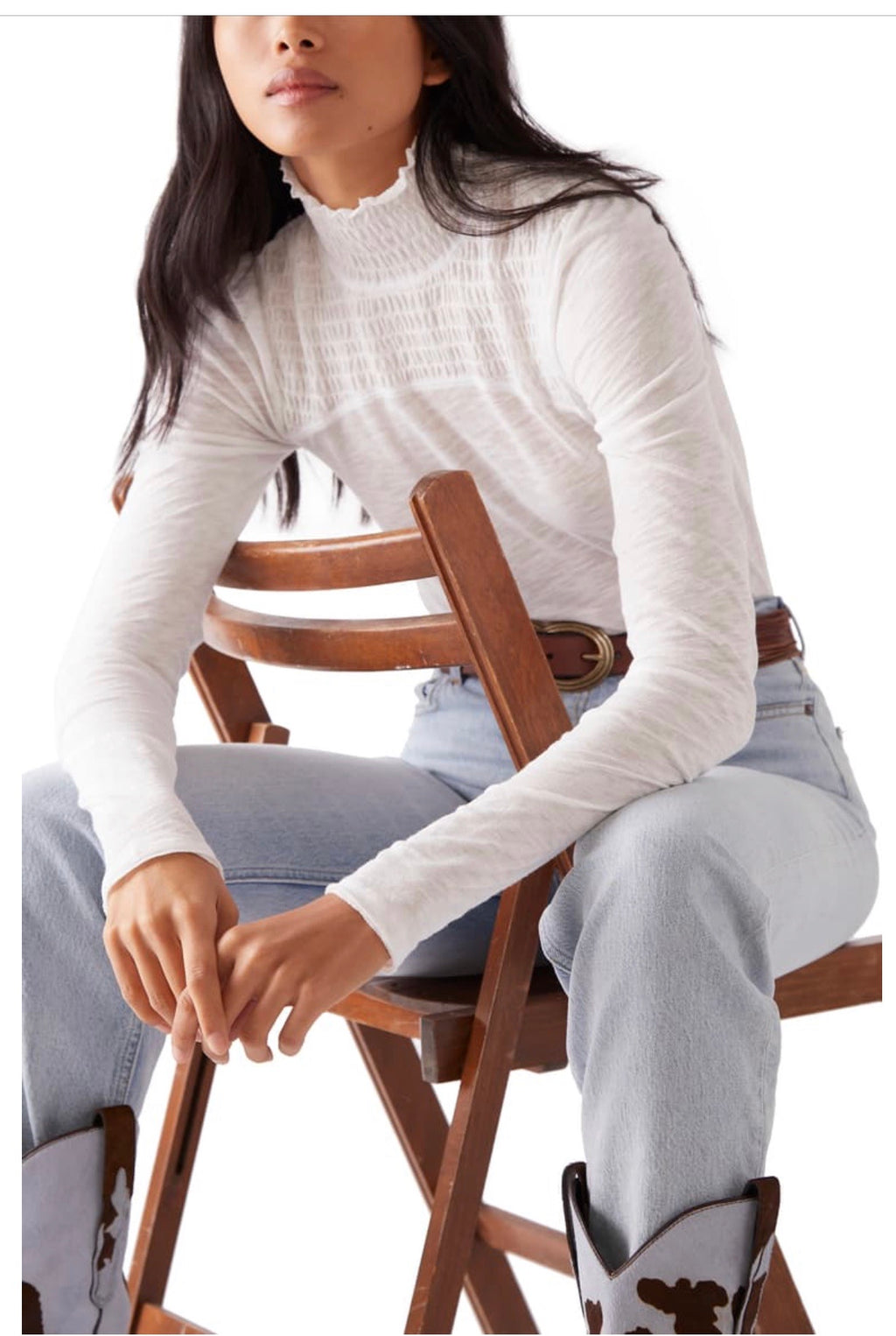 FREE PEOPLE MockNeck CAROLINE Ruched Jersey Top