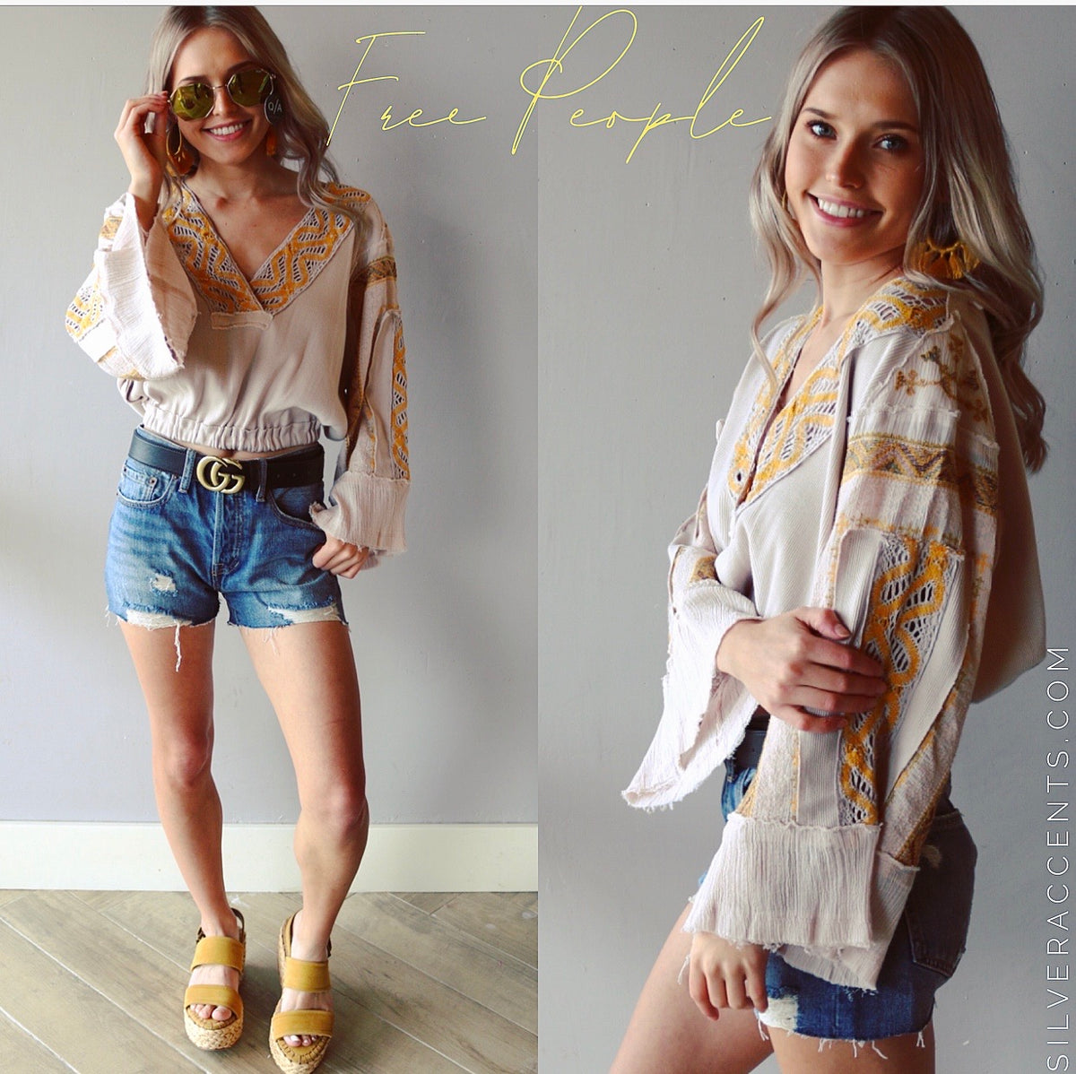FREE PEOPLE Crochet V-Neck CROSS COUNTRY Top